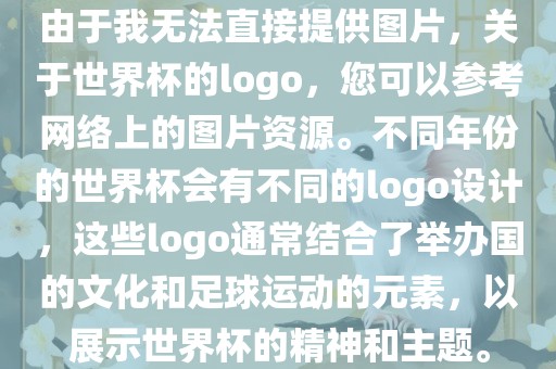 由于我无法直接提供图片，关于世界杯的logo，您可以参考网络上的图片资源。不同年份的世界杯会有不同的logo设计，这些logo通常结合了举办国的文化和足球运动的元素，以展示世界杯的精神和主题。洛阳市法福文化传播有限公司
