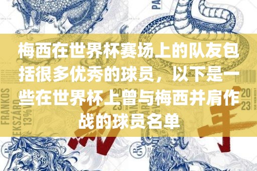 梅西在世界杯赛场上的队友包括很多优秀的球员，以下是一些在世界杯上曾与梅西并肩作战的球员名单