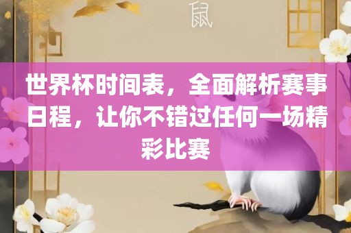 世界杯时间表，全面解析赛事日程，让你不错过任何一场精彩比赛