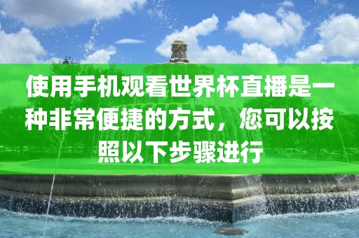 使用手机观看世界杯直播是一种非常便捷的方式，您可以按照以下步骤进行洛阳市法福文化传播有限公司