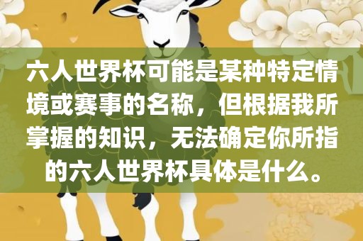 六人世界杯可能是某种特定情境或赛事的名称，但根据我所掌握的知识，无法确定你所指的六人世界杯具体是什么。