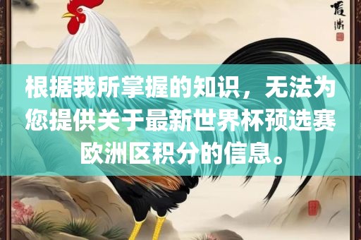 根据我所掌握的知识，无法为您提供关于最新世界杯预选赛欧洲区积分的信息。